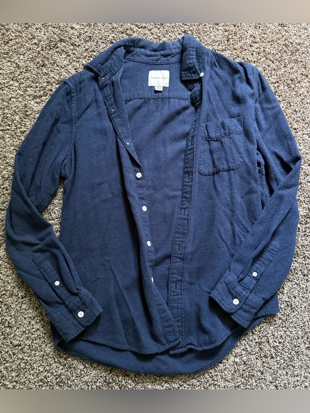 American Eagle Outfitters Navy Terry Button-Down Shirt